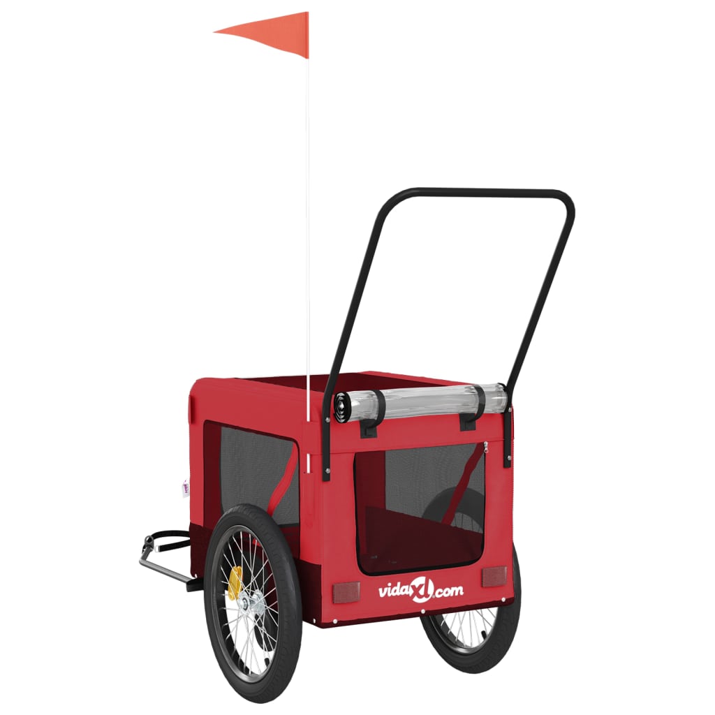 9-vidaXL Rimorchio da Bici per Animali Rosso e Nero Oxford e Ferro-9