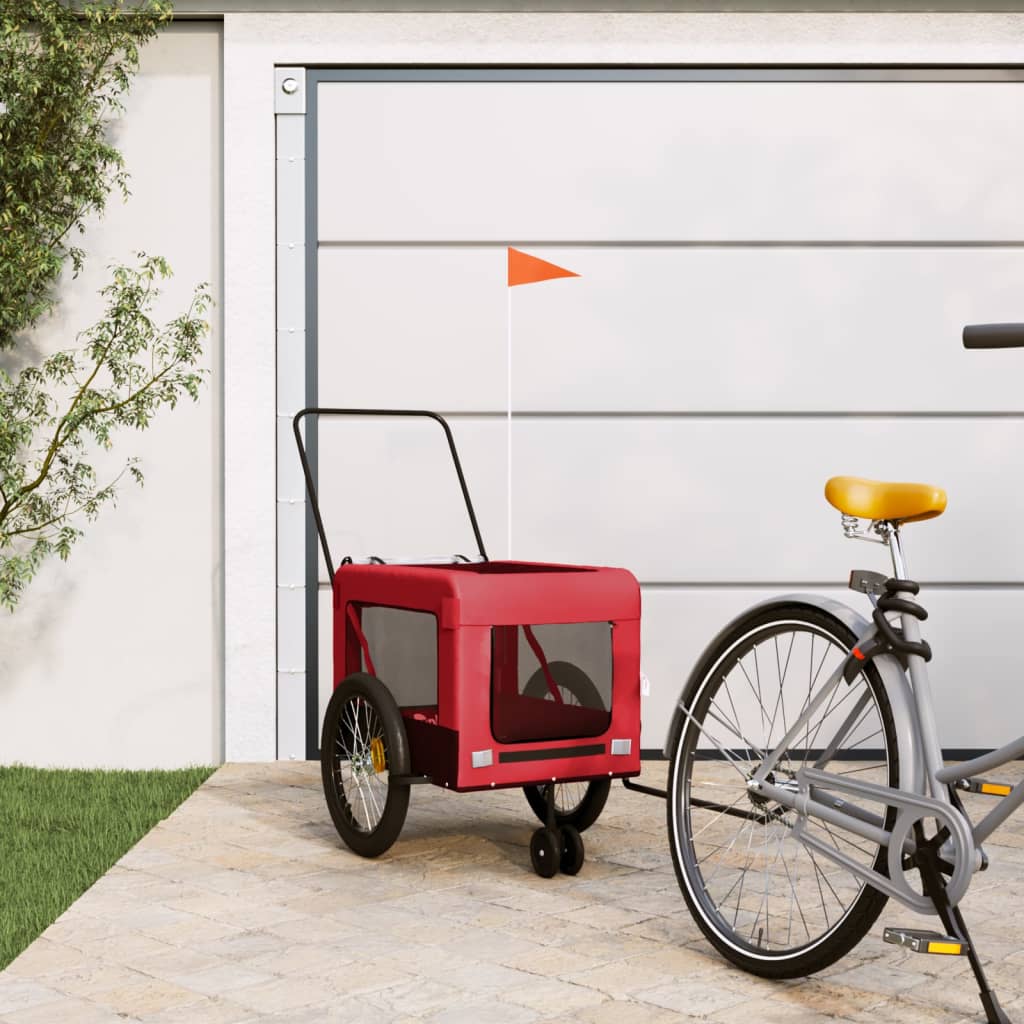 1-vidaXL Rimorchio da Bici per Animali Rosso e Nero Oxford e Ferro-1