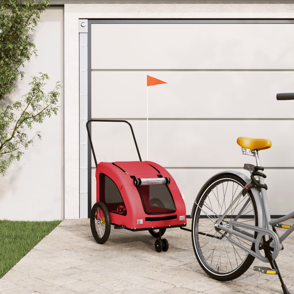 1-vidaXL Rimorchio da Bici per Animali Rosso Oxford e Ferro-1