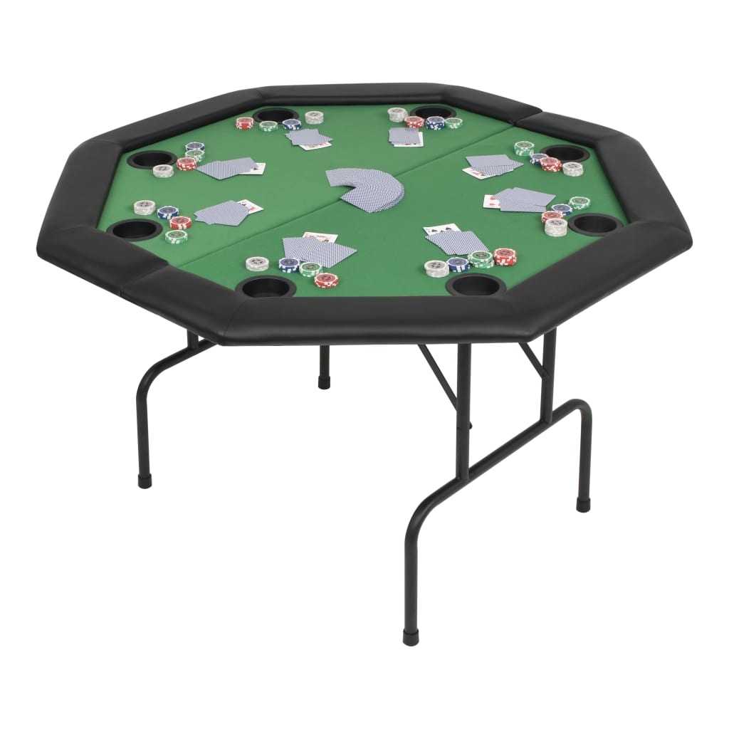 1-vidaXL Tavolo da Poker Piegabile in 2 per 8 Giocatori Ottagonale Verde-1