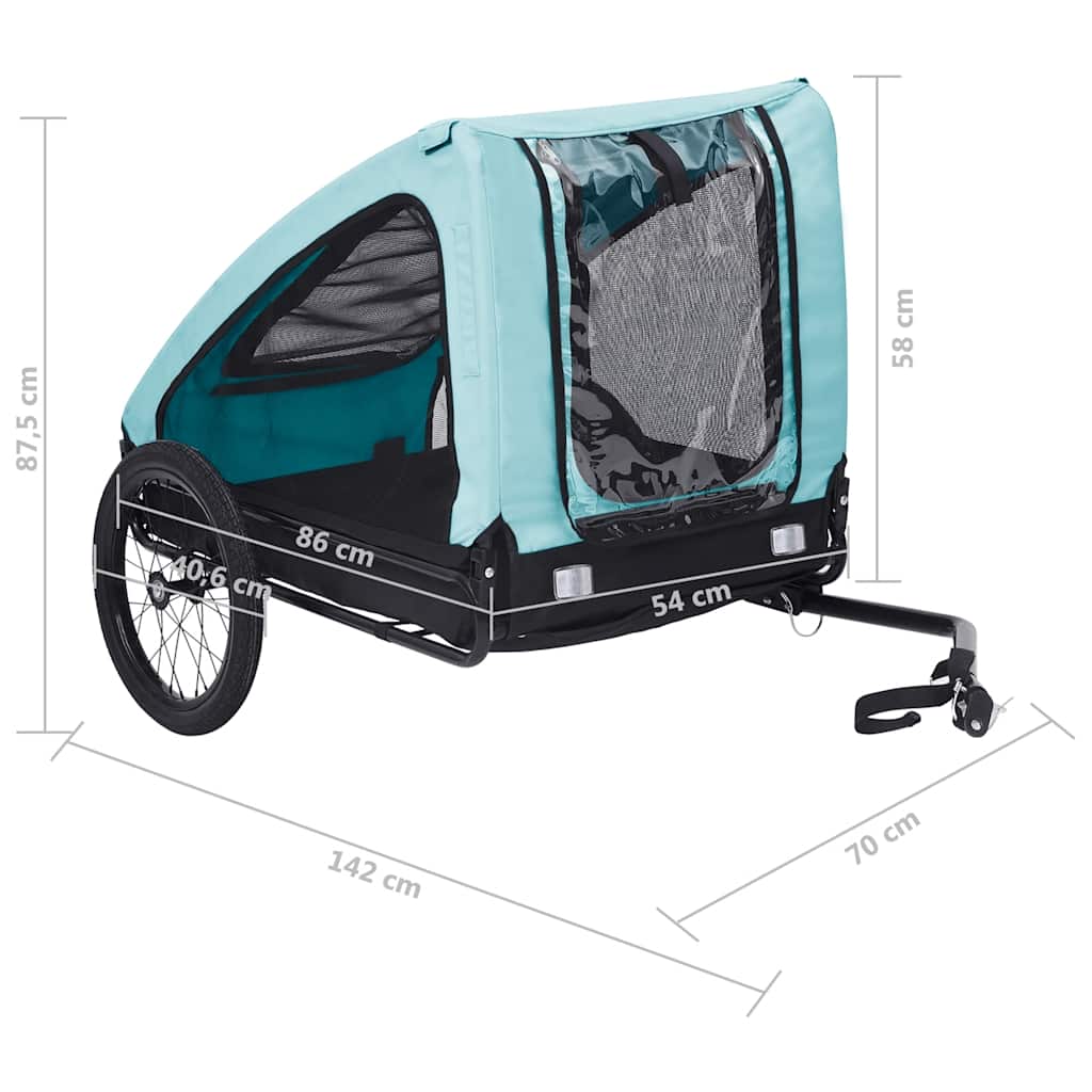 9-vidaXL Rimorchio da Bici per Animali Domestici Blu e Nero-9
