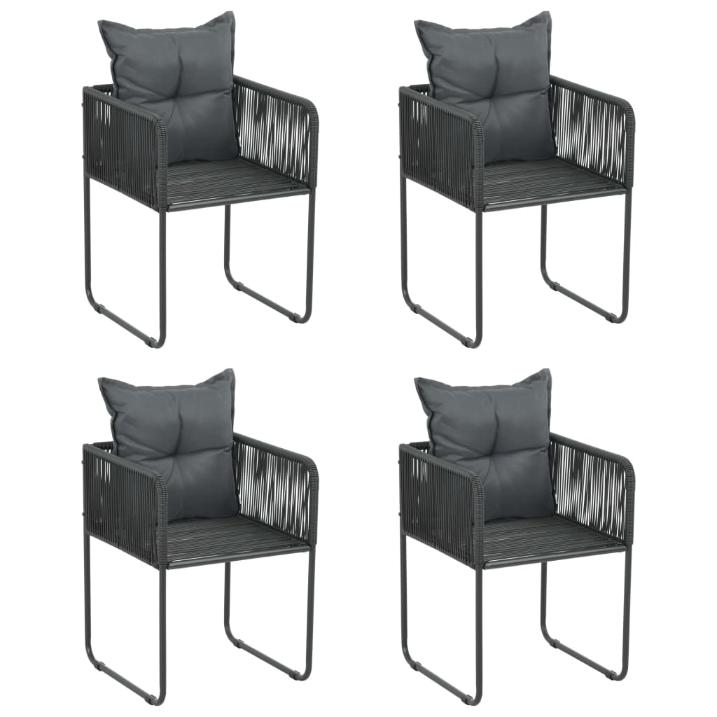 1-vidaXL Sedie da Esterni 4 pz con Cuscini in Polyrattan Nere-1