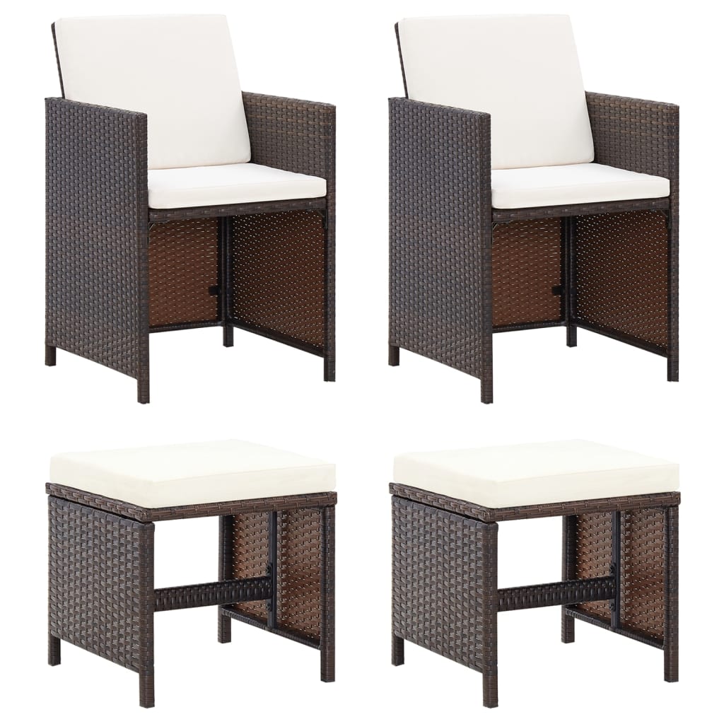 1-vidaXL Set Sedie da Giardino e Poggiapiedi 4 pz in Polyrattan Marrone-1