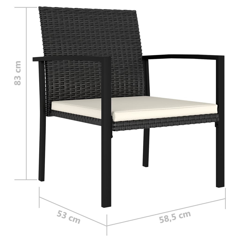 5-vidaXL Sedie da Pranzo per Giardino 4 pz in Polyrattan Nero-5