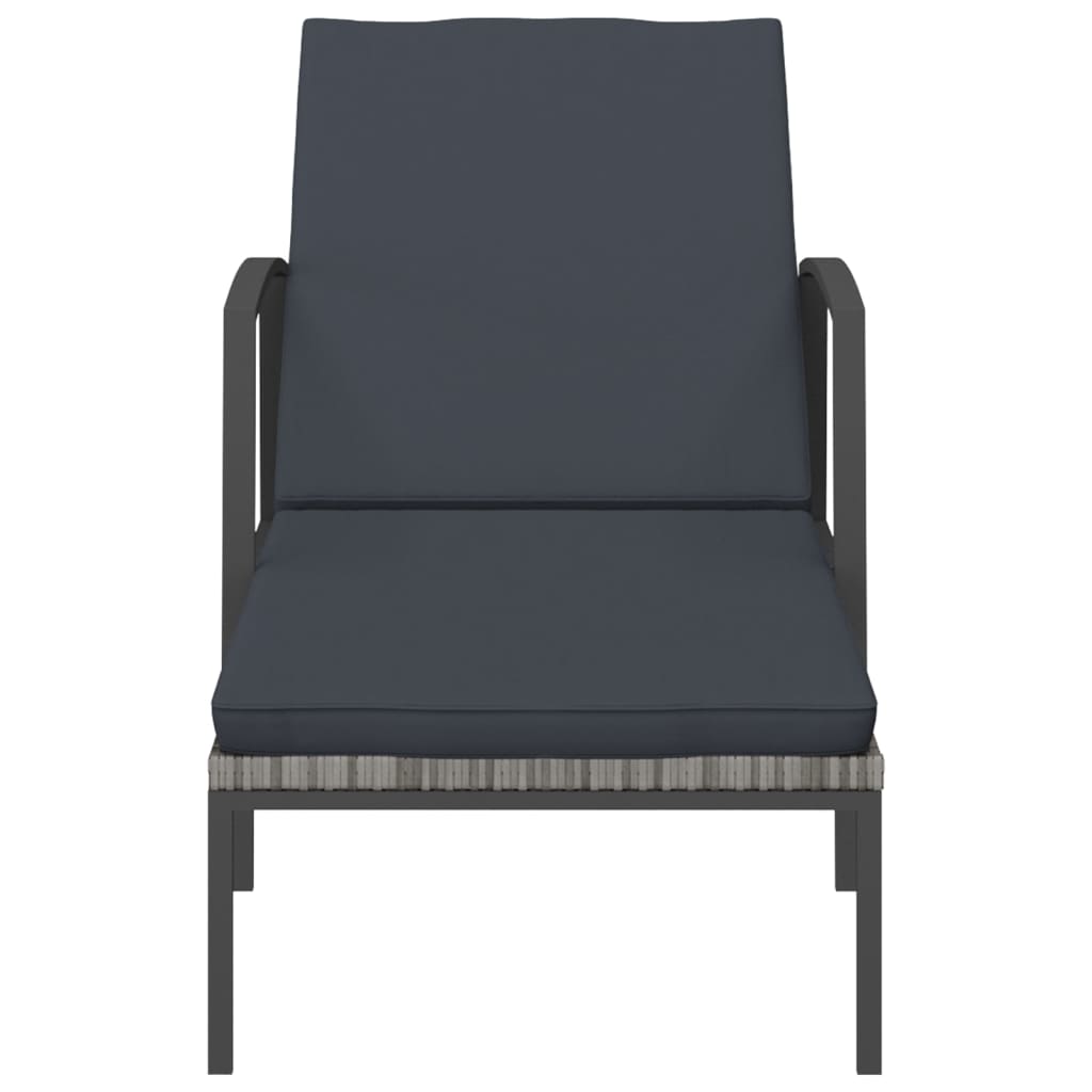 3-vidaXL Lettino Prendisole da Giardino con Cuscino Polyrattan Grigio-3