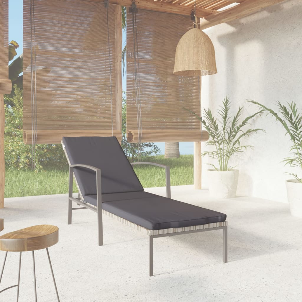 1-vidaXL Lettino Prendisole da Giardino con Cuscino Polyrattan Grigio-1