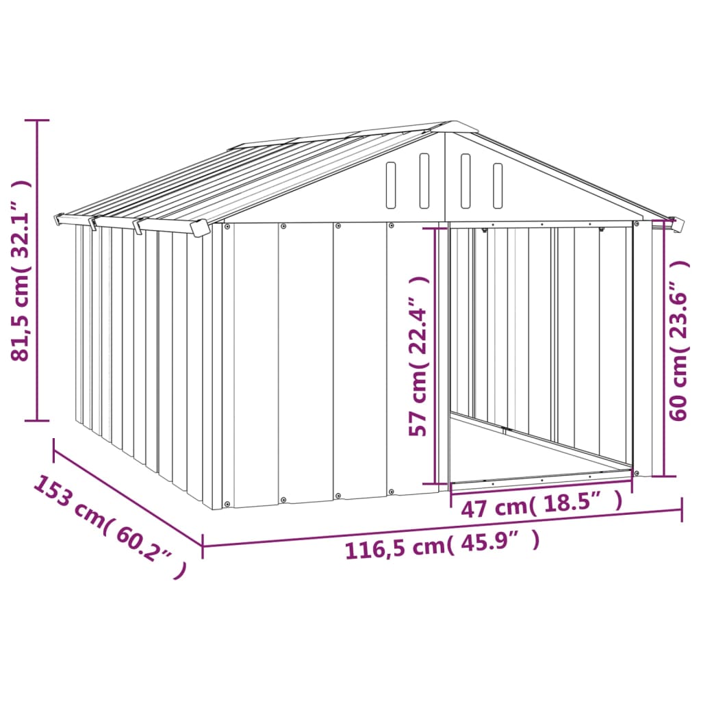 5-vidaXL Casetta per Cani grigio 116,5x153x81,5 cm Acciaio Zincato-5