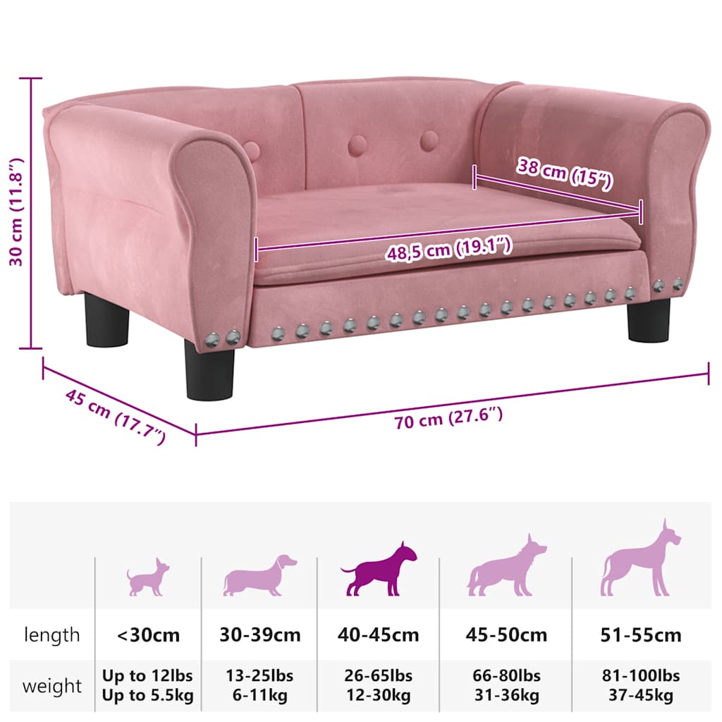 7-vidaXL Lettino per Cani Rosa 70x45x30 cm in Velluto-7