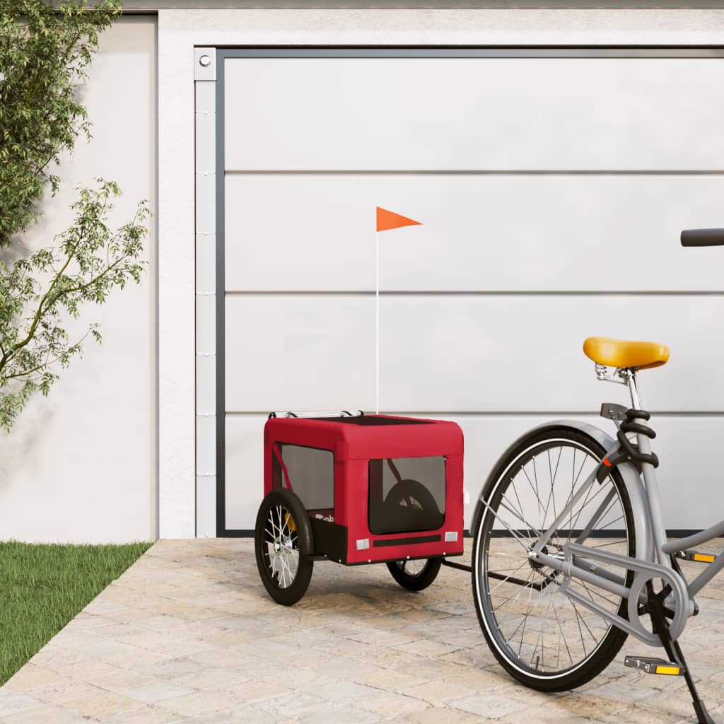 1-vidaXL Rimorchio da Bici per Animali Rosso e Nero Oxford e Ferro-1