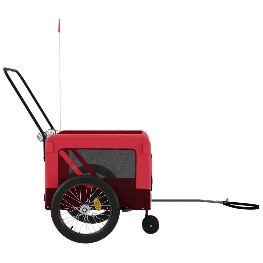 7-vidaXL Rimorchio da Bici per Animali Rosso e Nero Oxford e Ferro-7