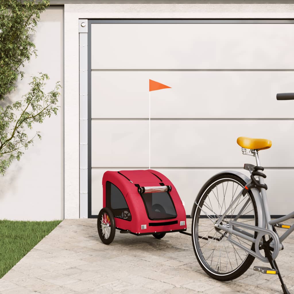 1-vidaXL Rimorchio da Bici per Animali Rosso Oxford e Ferro-1