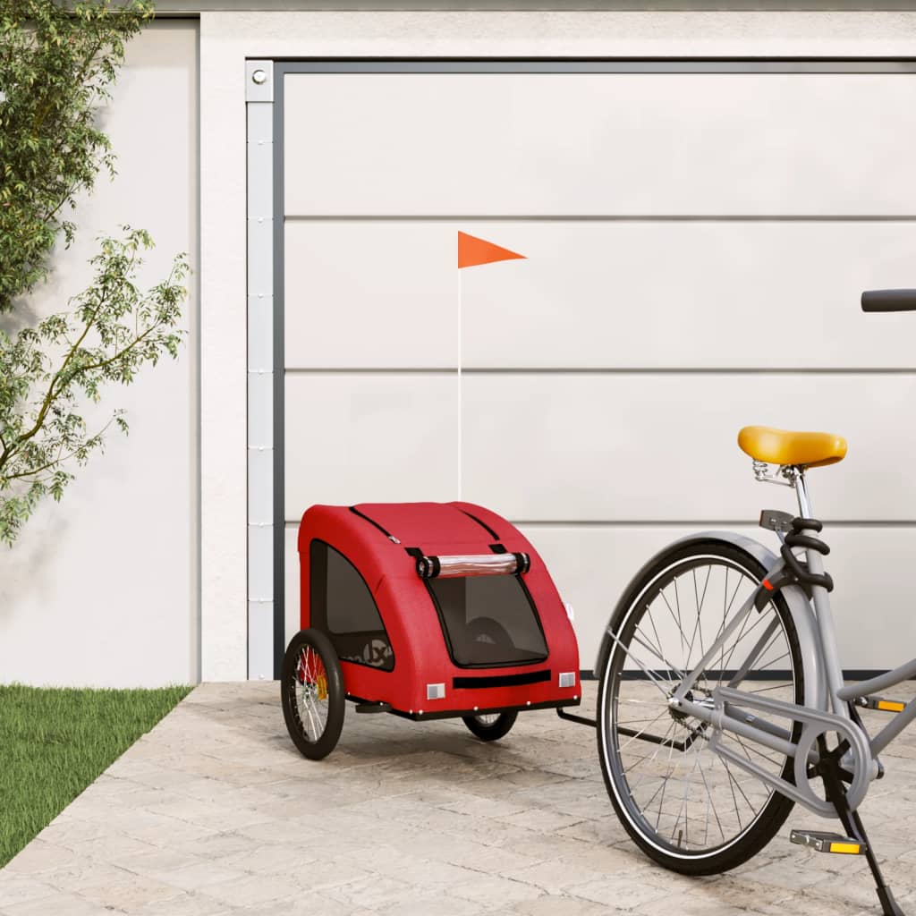 1-vidaXL Rimorchio da Bici per Animali Rosso Oxford e Ferro-1
