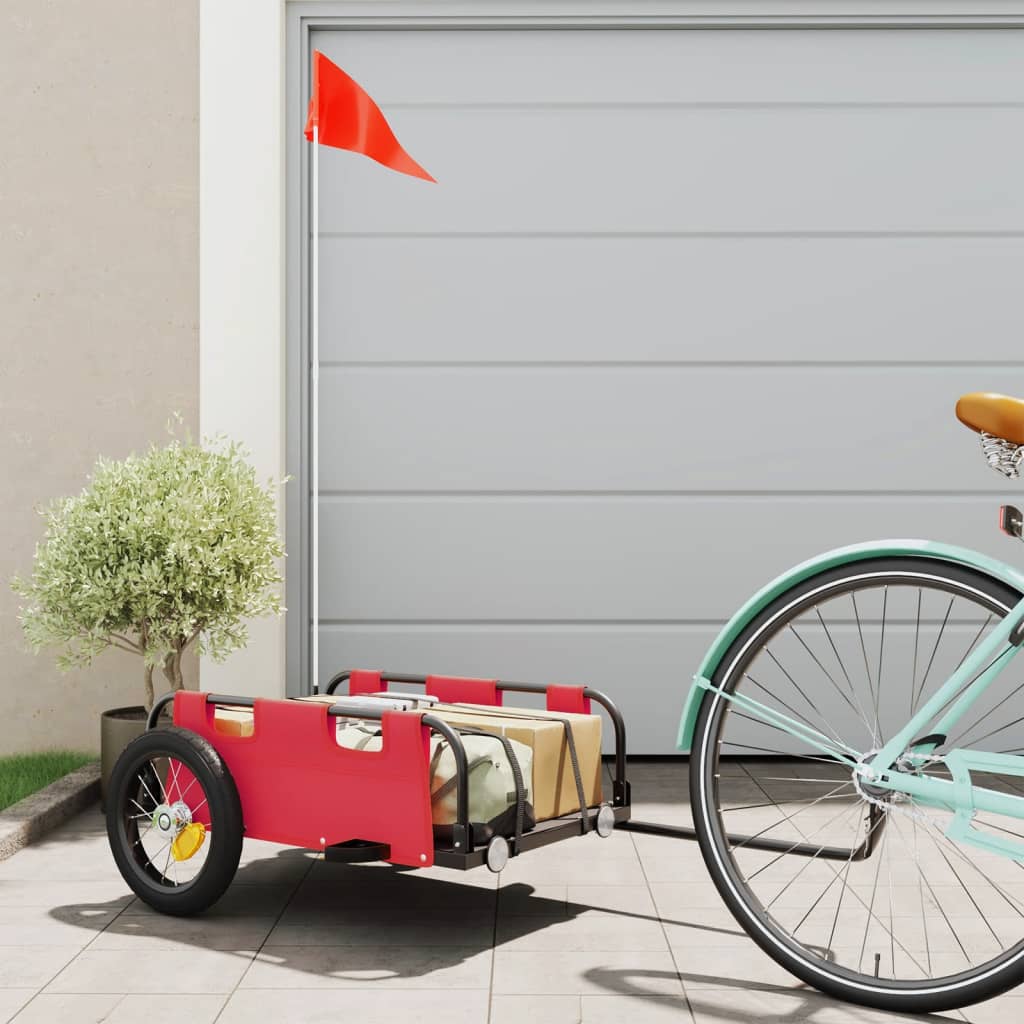 1-vidaXL Rimorchio da Bici Rosso Oxford e Ferro-1