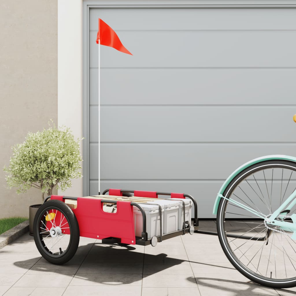 1-vidaXL Rimorchio da Bici Rosso Oxford e Ferro-1