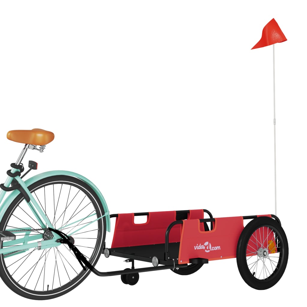 3-vidaXL Rimorchio da Bici Rosso e Nero in Tessuto Oxford e Ferro-3