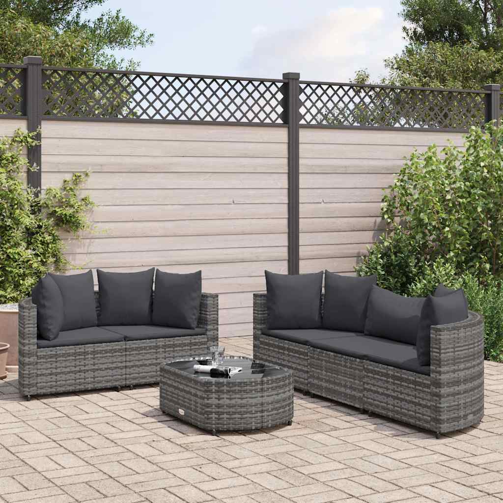 1-vidaXL Set Divano da Giardino 6 pz con Cuscini Grigio in Polyrattan-1