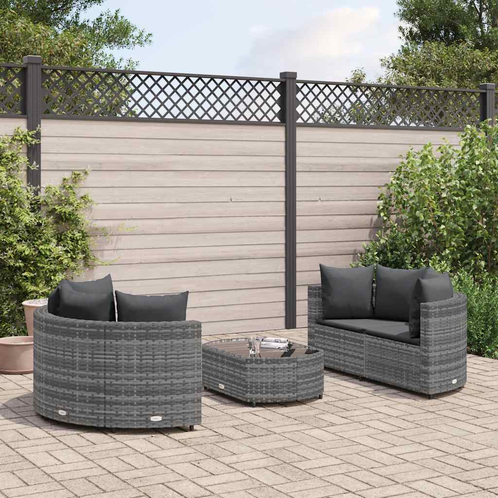 1-vidaXL Set Divano da Giardino 5 pz con Cuscini Grigio in Polyrattan-1
