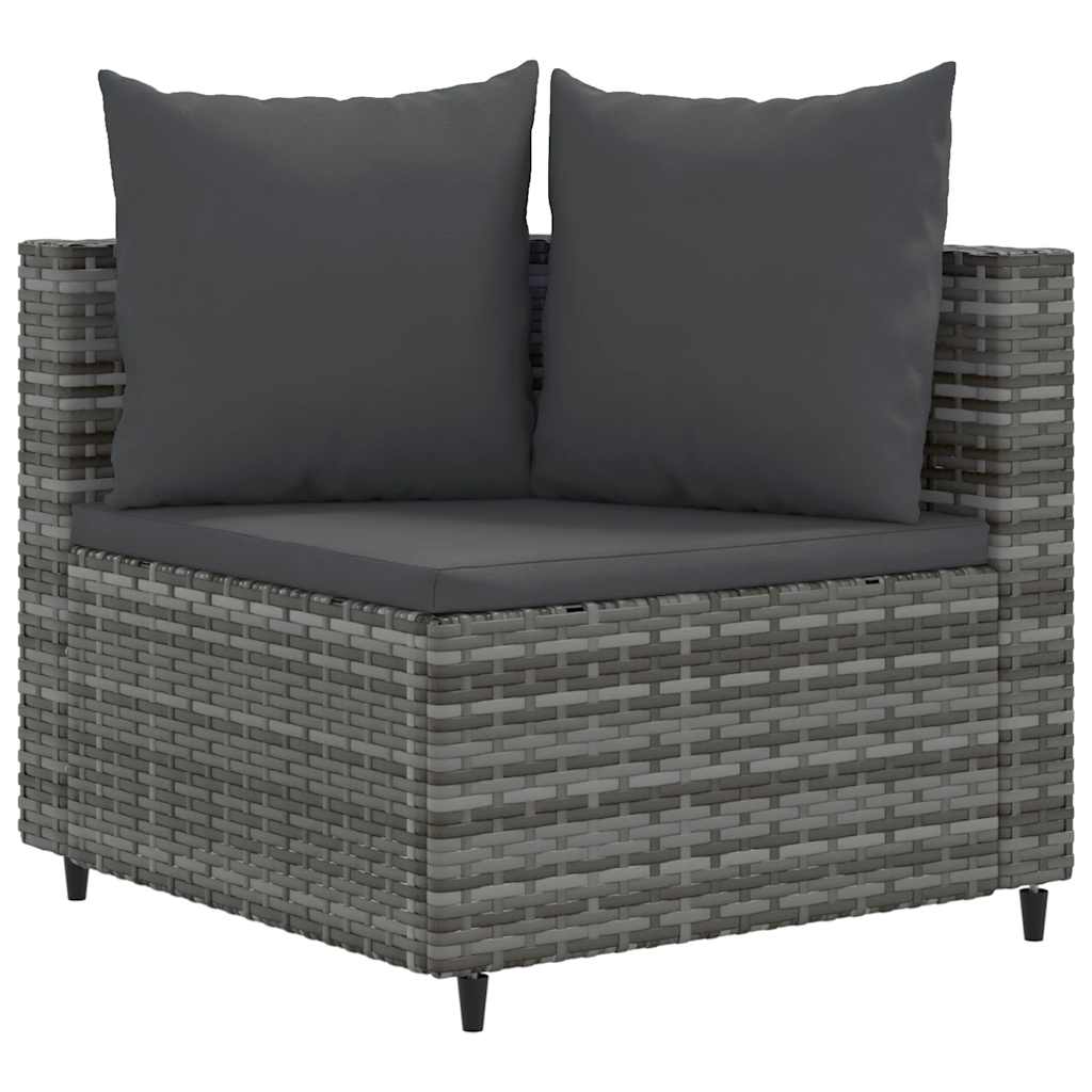 3-vidaXL Set Divani da Giardino 3 pz con Cuscini Grigio in Polyrattan-3