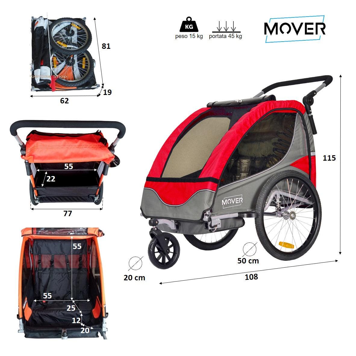 MOVER - Rimorchio Bici e Passeggino Per 1 o 2 Bambini - Papilio Shop